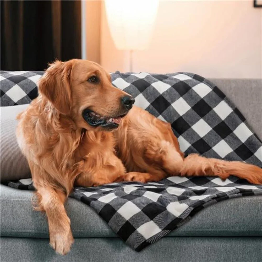 Plaid Fleece Throw Blanket for Couch, Black & White Checkered Flannel Blanket